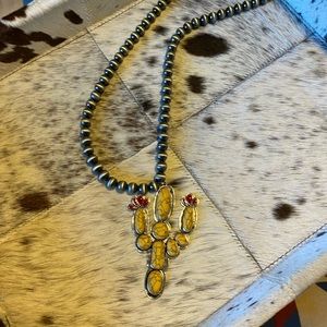 Yellow cactus beaded necklace. Brand new